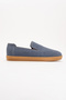 Mira Men's Blue Leather Powder Elastic Loafer Shoes - 3