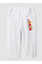White Cotton Trousers with Floral Print for Girls