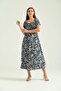 فستان أسود منقوش بياقة مربعة نسائي - 5