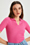 Women's Polo Neck Short Sleeve Basic Knitwear Blouse