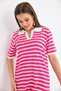 Women's Shirt Collar Fuchsia Striped Dress - 3