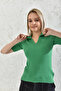 Women's Polo Neck Short Sleeve Basic Knitwear Blouse - 3