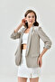 Women's Stone Striped Sleeve Gathered Blazer Jacket