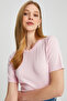 Women's Crew Neck Short Sleeve Knitwear Blouse - 3