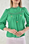 Women's Long Sleeve Guipure Detail Embroidered Linen Blouse - 2