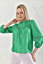 Women's Long Sleeve Guipure Detail Embroidered Linen Blouse - 7