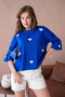 Women's Crew Neck Stone Embroidered Loose Knitwear Sweater - 4