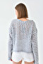 Oversized Crew Neck Knit Sweater with Glittery Knit Detail - 6
