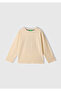 Boy's Ecru Front Printed Crew Neck Long Sleeve T-Shirt