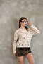 Women's Crochet Cream Knitted Cardigan with Gold Buttons