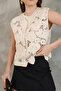 Women's Crochet Creme Crew Collar Gold Buttoned Seasonal Vest - 6