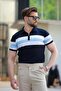 Navy Blue Zippered Polo Neck Striped Men's T-Shirt E7406 - 3