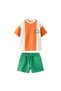 Boys' Cotton Green Orange Slogan T-Shirt and Shorts Set – Sunbeam Text Detailed - 3