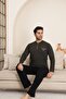Men's Green Crew Neck 3 Button Chest Pocket Cotton Lycra Seasonal Long Sleeve Pajama Set - 6