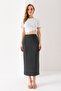 Women's elastic waist long textured pencil skirt anthracite - ms0000567