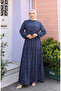 Viscose Fabric Half Button Patterned Dress 0043-01 Navy Blue