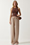 Draped Knitted Palazzo Trousers Beige Len0024 - 2