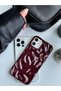 iPhone 12 and 12 Pro Compatible 3D Burgundy Embossing Glossy Silicone Case - 3