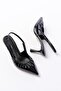 Inf-40451 Black Crinkled Patent Leather Daily Open Back Heeled Shoes - 4