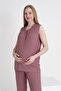 Pregnant and Maternity Ruffle Detailed V-Neck Woven Pajama Set Suitable for Breastfeeding - 5