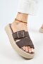 Begonia Women's Genuine Leather Buckle Brown Slippers - 5