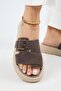 Begonia Women's Genuine Leather Buckle Brown Slippers - 6