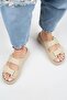 Farah Women's Genuine Leather Double Velcro Beige - Beige Slippers - 7