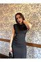 Women's Padded Back Slit Sleeveless Midi Dress with Side Shirring Detail Black - 4