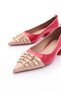 Women's Red Patent Leather-Beige Patent Leather Classic Heeled Shoes 343121085 - 4