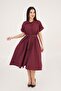 Belted Hidden Button Polo Neck Plum Dress - 6