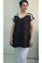 Black V-Neck Size with the Whole Came White Black Shertli Low Arm Combed Viscose T-Shirt - 2
