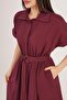 Belted Hidden Button Polo Neck Plum Dress - 4