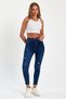 High-Waist Skinny Power Lycra Shaping Laser Ripped Detail Super Skinny Stretch Denim Pants