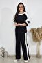 Plus Size Clothing Black and White Pocket Loose Leg Suit - 2