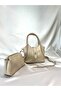 Cream Women's Crossbody Bag with Lock Detailed Makeup Bag and Adjustable Strap