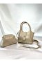 Cream Women's Crossbody Bag with Lock Detailed Makeup Bag and Adjustable Strap - 2