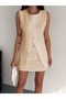 Cream Crew Neck Sleeveless Vest Mini Skirt Double Fabric Double Set - 4