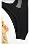 Monochromatic Mesh Detail One Piece Swimsuit with V Neck Thin Straps - 4