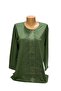 Relaxed Cut Front Waterway Stone Embroidered Khaki Mother Women's Combed Cotton Blouse - 3