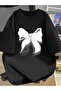Women's Short Sleeve T-Shirt - Wide White Bow Printed T-Shirt