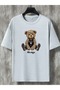 Men's Trendy Oversized Cartoon Bear Print T-Shirt, Short Sleeve Crew Neck