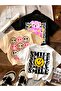 3-Pack Women's Casual Round Neck T-Shirts with Smiling Face & Text Graphics