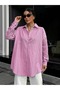 Women's Striped Pink Poplin Oversize Shirt - 3