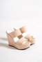 Victory; Cream-nude Patent Leather, 12 Cm Wedge Heeled Women's Slippers - 4