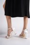Franny; Pearl Satin, Stone Detailed Single Strap, Classic Heeled Platform Shoes - 3