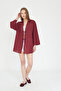 Women's Burgundy Linen Laced Kimono / Sevde Ugur - 3