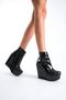 Eve ; Black Patent Leather, 12 cm Wedge Heeled Women's Boots - 4