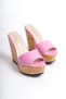 Hazel; Pink, 12 cm Cork Sole Wedge Heeled Slippers - 4