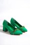 Alice; Green Satin, non-tarnishing Stone Detailed 6 Cm Heeled Shoes - 4