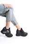 Milena; Black Wedge Heeled Sneaker - 2